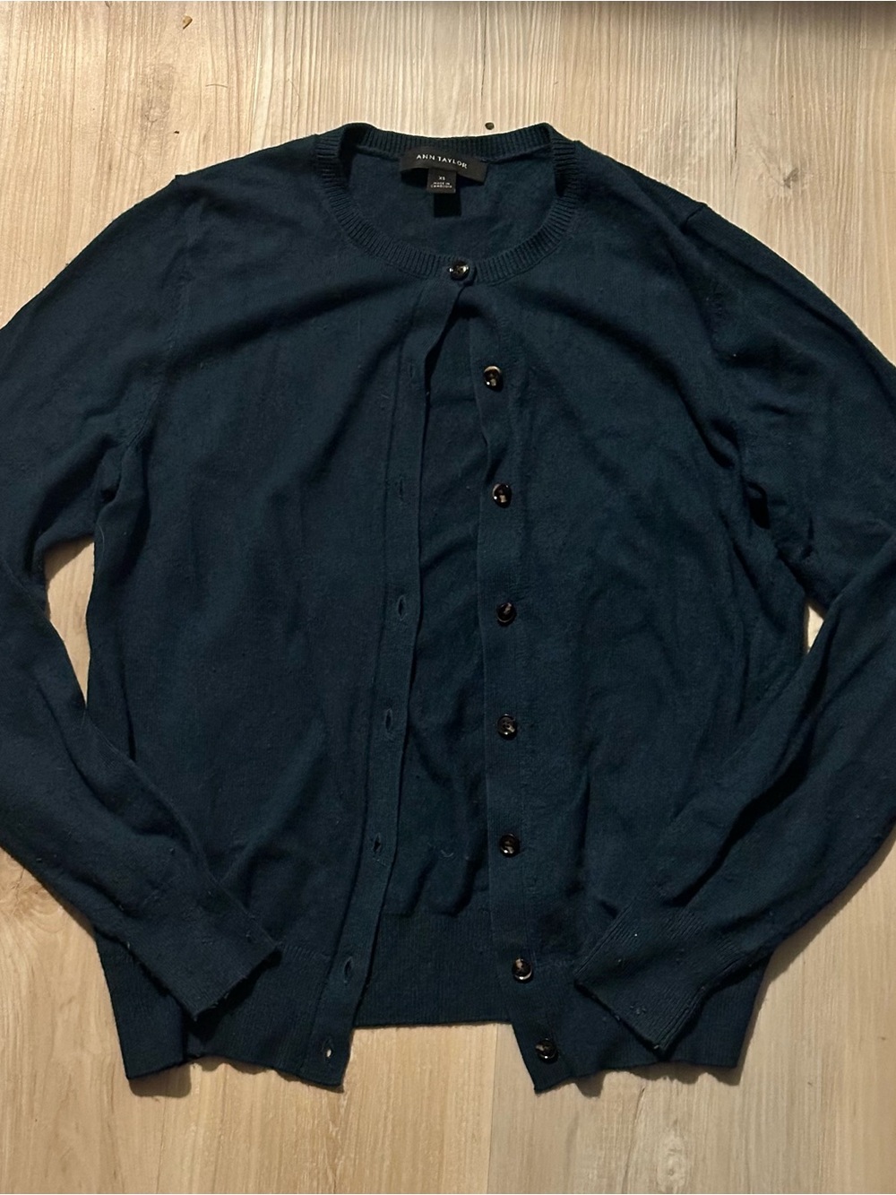 Ann Taylor Dark Green Button-Front Cardigan Sweater
